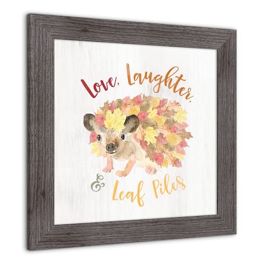 Leaf Piles Hedgehog Fall Print in Western Gray Frame